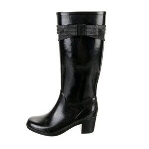 Kate Spade Rain Boots Randi Too Tall Black Rubber Heeled Bow Waterproof 8